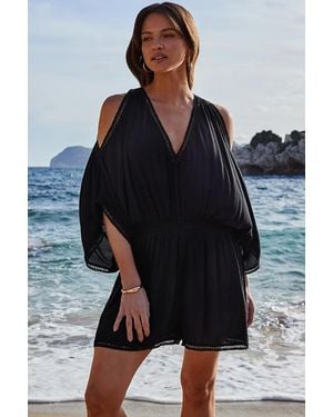 Sosandar Ladder Detail Cold Shoulder Playsuit - Blue
