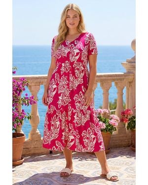 Roman Curve Floral Print Tiered Midi Dress - Pink