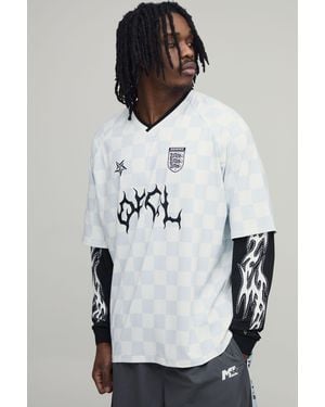 BoohooMAN Tall Oversized Grunge Varsity Rhinestone Checkboard Mesh Faux T-Shirt - Black