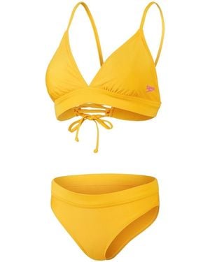 Speedo Banded Triangle Bikini Top Tie Front Set - Yellow