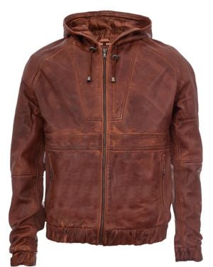 Infinity Leather Zipped Hooded Bomber Biker Jacket - Red