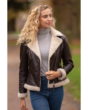 Ashwood Leather '2418' Ladies Biker Jacket With Faux Fur - Black