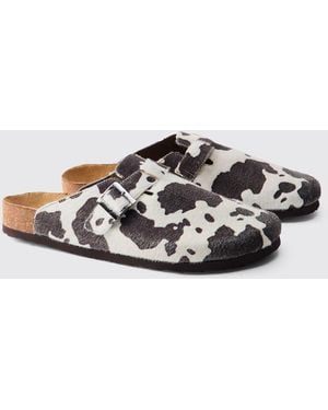 BoohooMAN Faux Cow Hide Mule - White