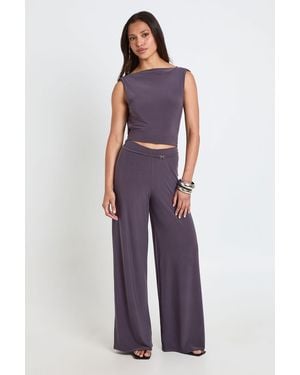 Boohoo Cowl Back Crop Top With Trim - Purple