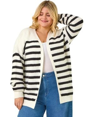 Roman Curve Stripe Edge To Cardigan - Black