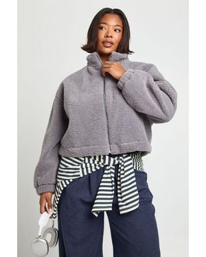 Boohoo Plus Zip Up Teddy Jacket - Grey