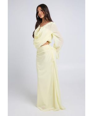 Boohoo Chiffon Tie Detail Draped Top - White