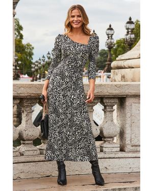 Sosandar Abstract Print Asymmetric Neckline Jersey Midi Dress - Black