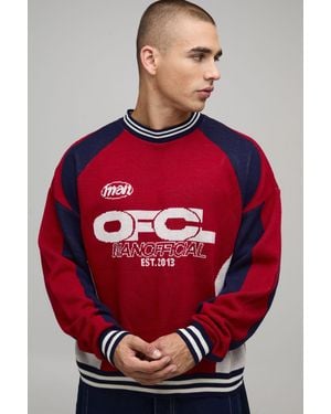 BoohooMAN Relaxed Boxy Moto Jacquard Knitted Jumper - Red