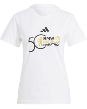 adidas Logo Crew Neck Ribbed Collar Short Sleeve T-Shirt - White