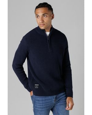 Firetrap Dark Cotton Rich Half Zip Funnel Neck Jumper - Blue