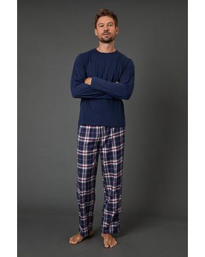 MAINE Long Sleeve Jersey Top With Check Trouser Set - Blue