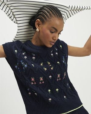 River Island Tank Top Floral Embroidered Knit - Blue