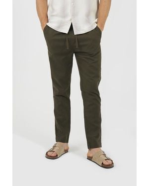 Brave Soul Relaxed Fit Linen Blend Trousers - Green