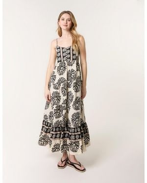 Blue Vanilla Abstract Strappy Button Front Maxi Dress - White