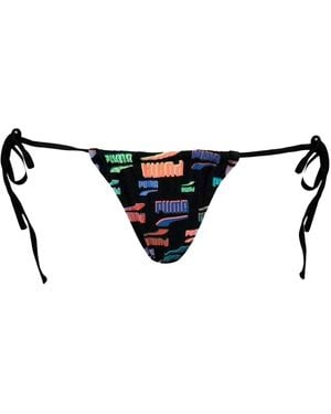 PUMA Ladies Tanga Logo Side Tie Bikini Bottoms - Black