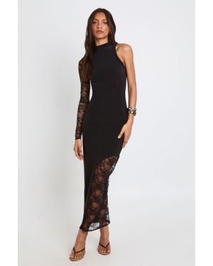 Boohoo Tall Lace One Shoulder Midaxi Dress - Black