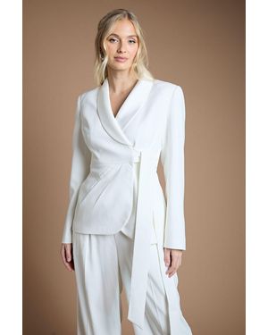Coast Wrap Front Satin Lapel Wedding Blazer - Blue