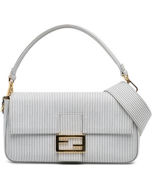 Fendi Baguette Striped Shoulder Bag - White