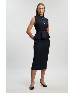 Karen Millen Petite Tailored Pinstripe Peplum Belted Midi Dress - Black