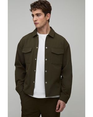BoohooMAN Regular Technical Button Up Overshirt - Grey