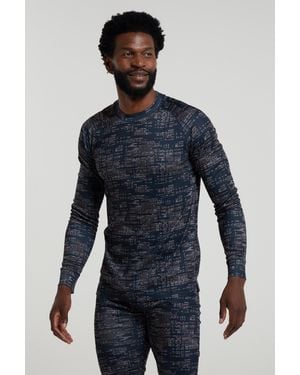 Mountain Warehouse 'Talus' Printed Round Neck Top Quick Dry Winter Base Layer - Blue