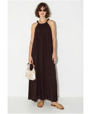 Bianco Lucci Halter Maxi Dress With Pocket - Brown