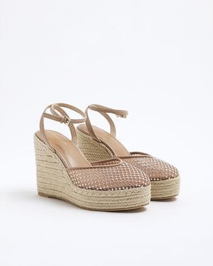 River Island Wedges Espadrille Diamante Textile - White