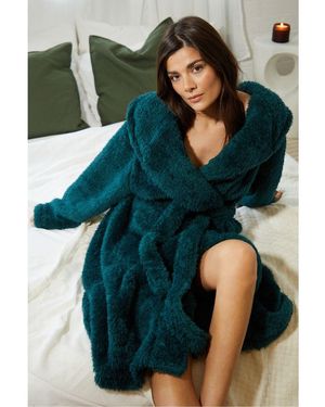 Threadbare Teal 'teddy' Longline Fleece Dressing Gown - Green