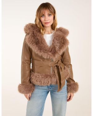 Blue Vanilla Hooded Zip Faux Fur Cropped Pu Jacket - Blue