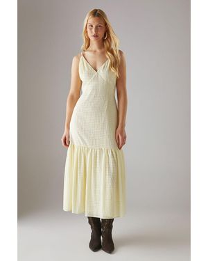 Warehouse Check Organza High Apex Strappy Midi Dress - Natural