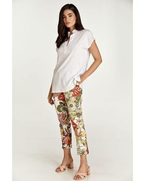 Conquista Floral Cotton Trousers - Natural