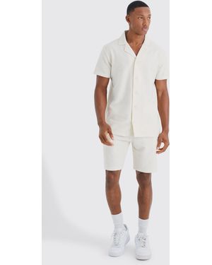 BoohooMAN Short Sleeve Ottoman Jersey Regular Fit Shirt And Short Set - White