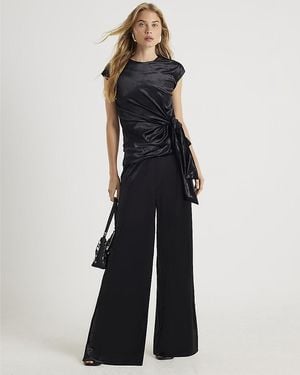 River Island Joggers Trousers Velvet Wide Leg - Blue