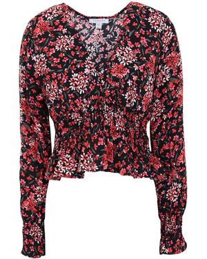 TOPSHOP Long Sleeve Ruched Crop Blouse - Red
