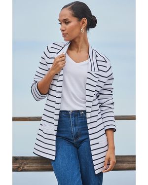 Sosandar Stripe Print Knitted Blazer - Blue