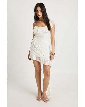 Boohoo Floral Burnout Ruffle Detail Slip Dress - White