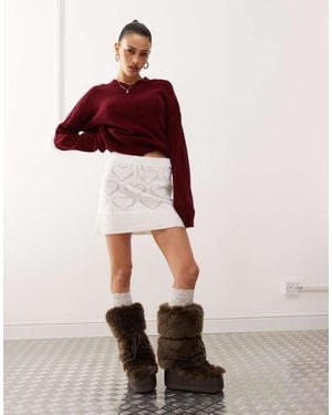 Reclaimed Vintage Knitted Pointelle Skirt - Red