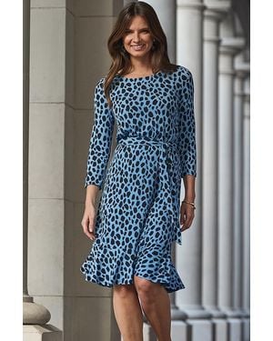 Sosandar Fleck Print Fit & Flare Dress - Blue