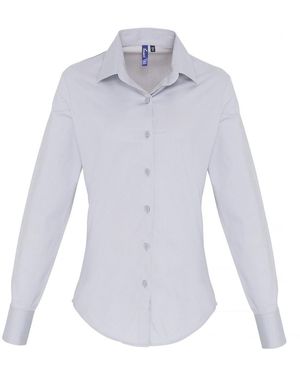 PREMIER Ladies Poplin Stretch Long-Sleeved Shirt - Blue
