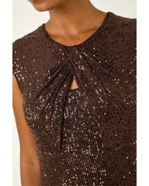 Roman Sequin Twist Front Stretch Dress - Brown