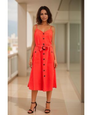 Secret Label Button Through Sleeveless Belted Maxi Dress - Red