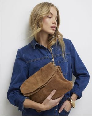 River Island Suede Tassel Chain Shoulder Bag Leather - Blue