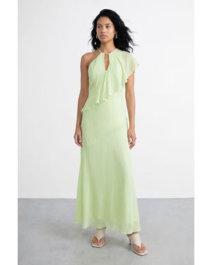 Warehouse One Shoulder Asymentric Ruffle Maxi Dress - Green