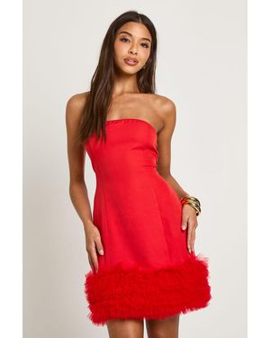 Boohoo Ruffle Hem Mini Dress - Red