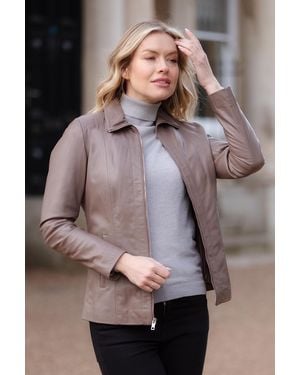 Ashwood Leather Casual Jacket With Classic Collar - Grey