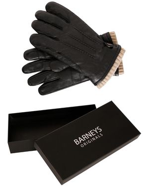Barneys Originals Gift Boxed Goat Leather Glove With Cream Knit Cuff - Black