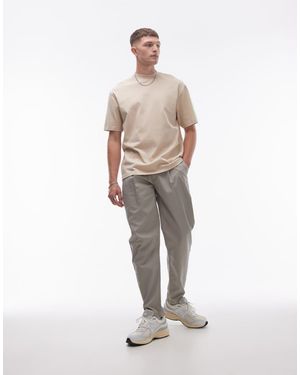 TOPMAN Twin Pleat Tapered Trousers - White