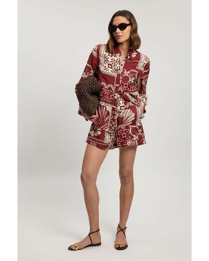 Karen Millen Linen Viscose Tile Print Woven Short - Red