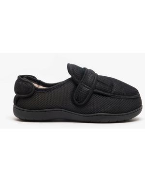 Zedzzz Josh Super Wide Touch Fasten Slippers - Black